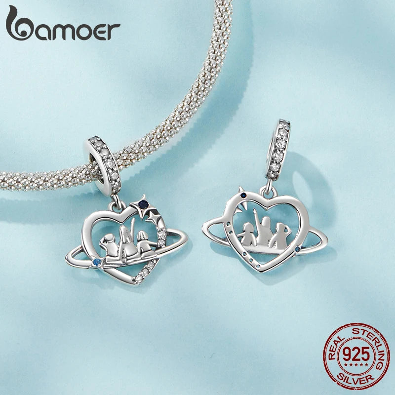 BAMOER 925 Sterling Silver Family Boy&Girl Charm Pendant fit Original Bracelet DIY Jewelry Accessories bamoer Beads