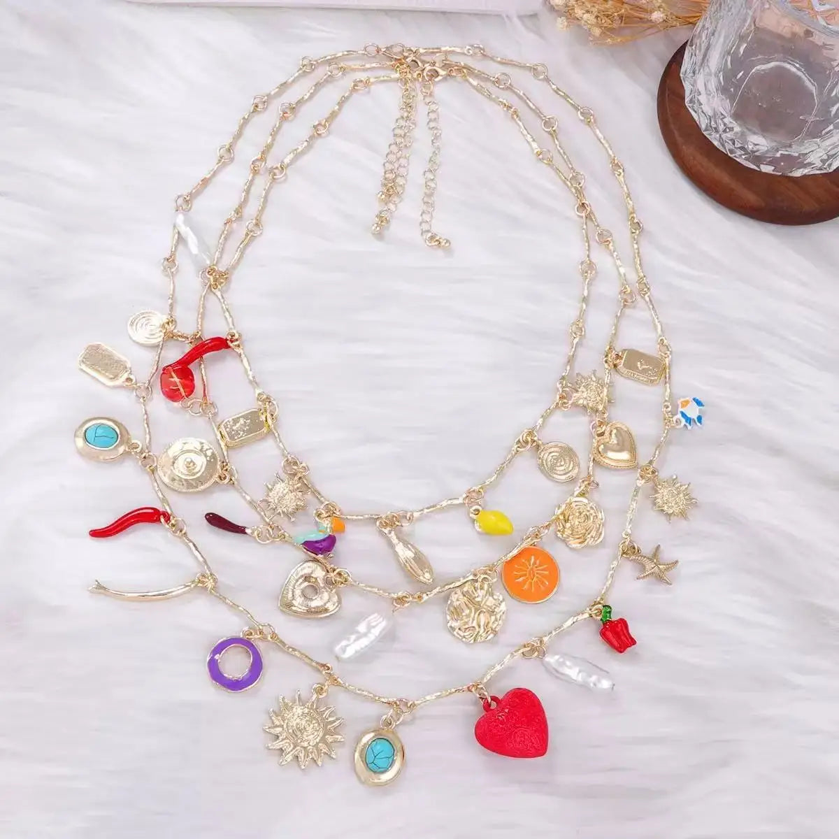 ZAA Luxury Multi-layer Woven Heart-shaped Leaf Insect Flower Pendant Necklace