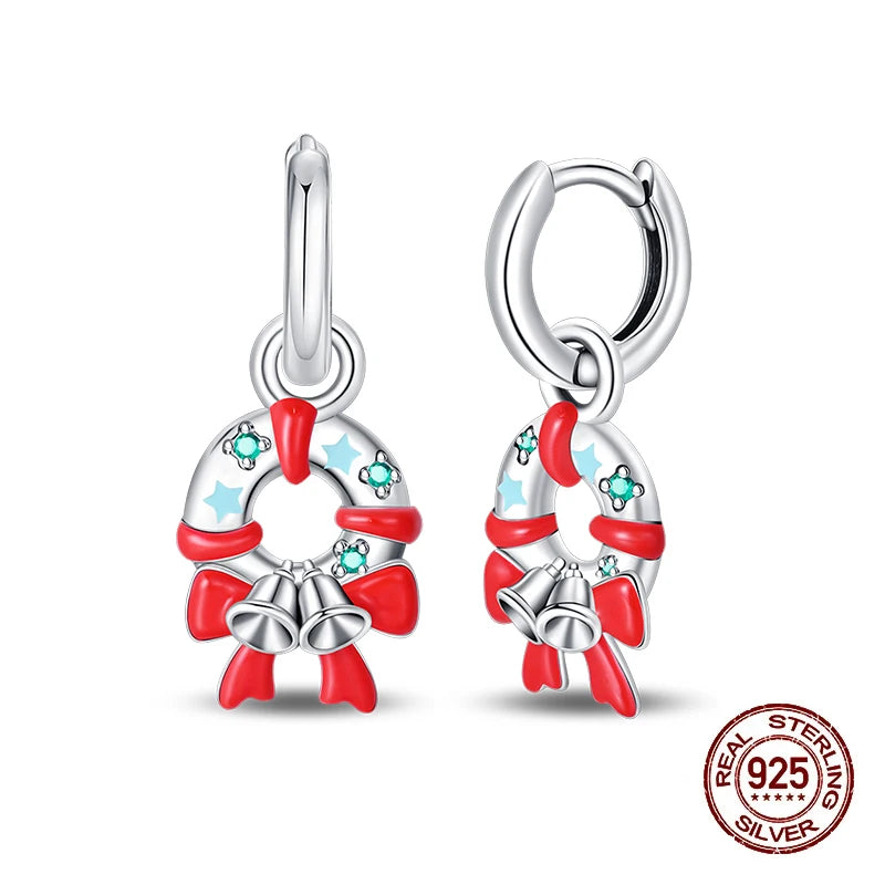 Christmas Series For Womens Earrings 925 Sterling Silver Christmas Bell Flower Apple Earrings Fine Party Wear Jewellery Gift