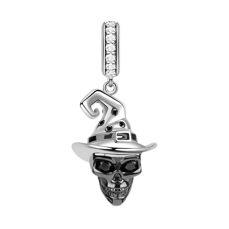 Halloween 925 Sterling Silver Skull Charm Luminous Pumpkin Bat Ghost Coffin Bead Pendant Ring Necklace Bracelet DIY Jewelry Gift