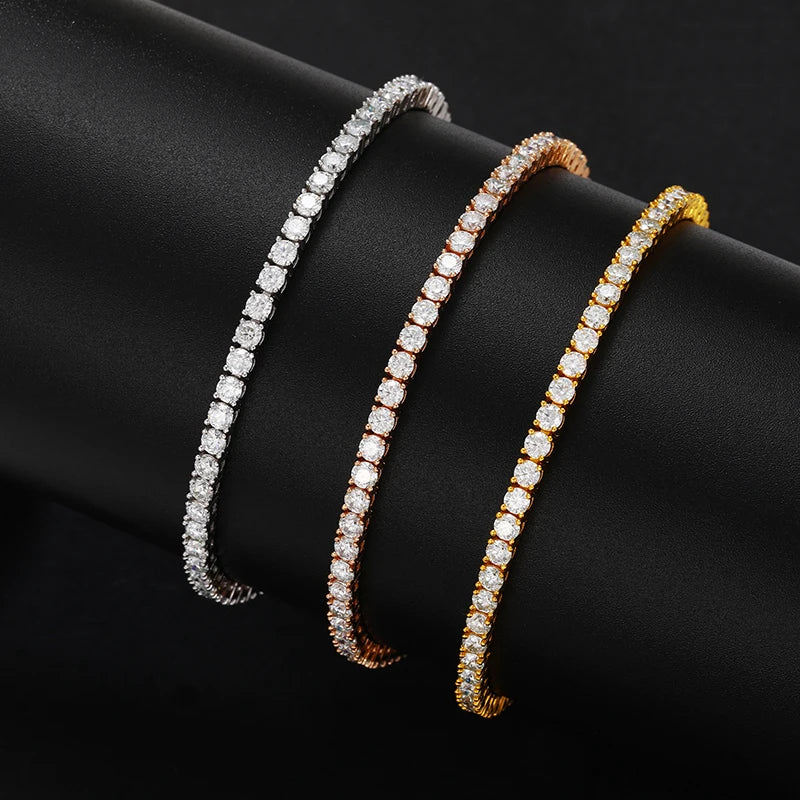 New Hip Hop Full Bracelet Moissanite Tennis Chain For Women 925 Bracelet Unisex Moissanite Chain Christmas Gift