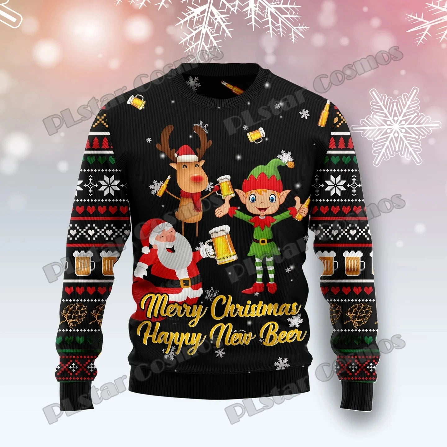 PLstar Cosmos Christmas Jingle Beer 3D Printed Men's Ugly Christmas Sweater Winter Unisex Casual Warm Knitwear Pullover MY22