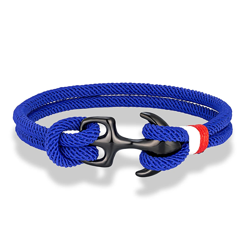 MKENDN Schwarzes Ankerarmband für Damen und Herren, zweireihiges Armband aus nautischem Seil, Sportschließe aus Edelstahl, maritimer Schmuck