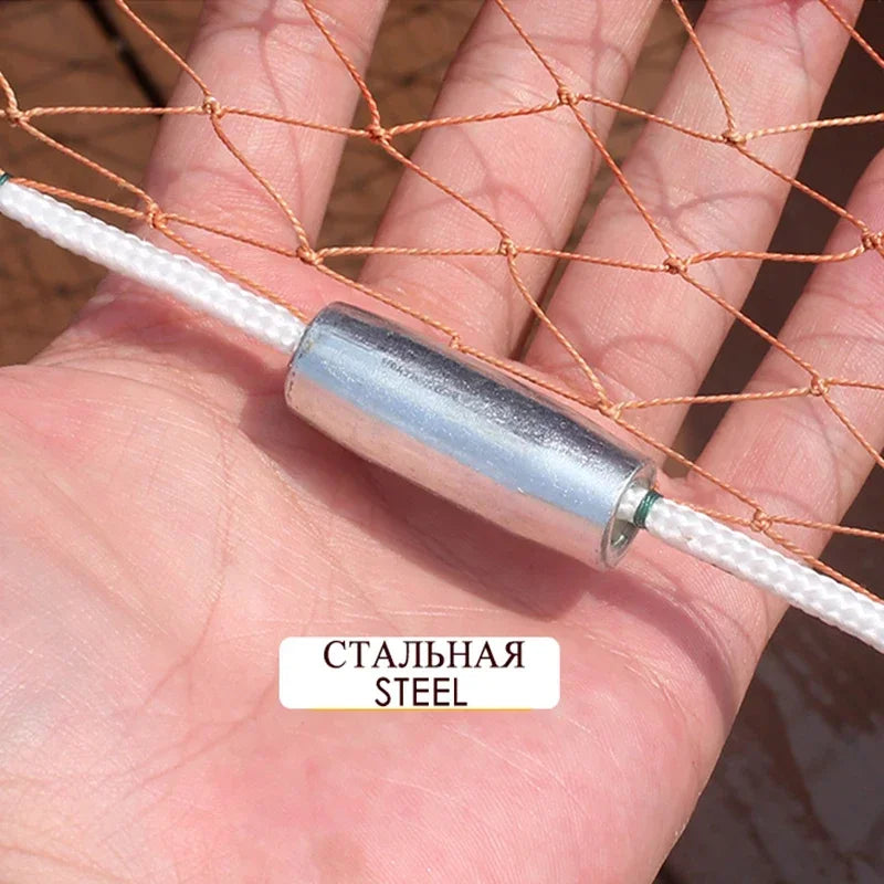 Lawaia Fischernetz mit Stahlanhänger, geflochtener Schnur, Handwurfnetz mit großem blauen Kunststoffring, Netzzubehör zum Angeln