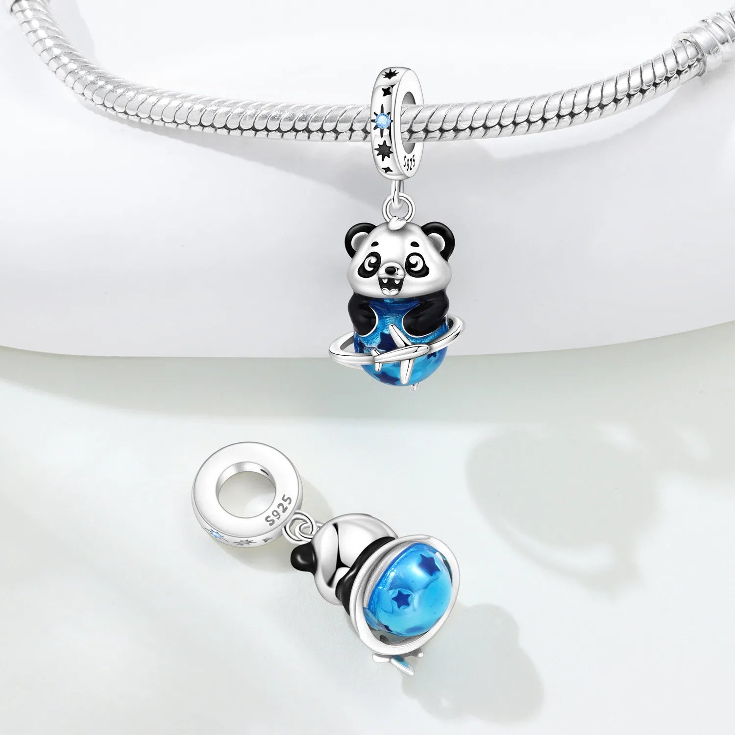 PANPOKI 925 Sterling Silver Global Travel Panda Pendant Beads Original Pendants Bracelet Charm Jewelry Party DIY Trendy Gift