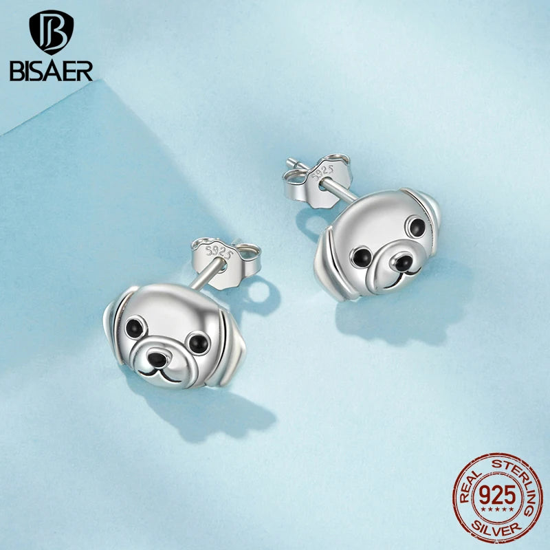BISAER 925 Sterling Silver Labrador Stud Earrings Lovely Pet Animals Stud Ear for Women & Girls Party Labrador Fine Jewelry Gift