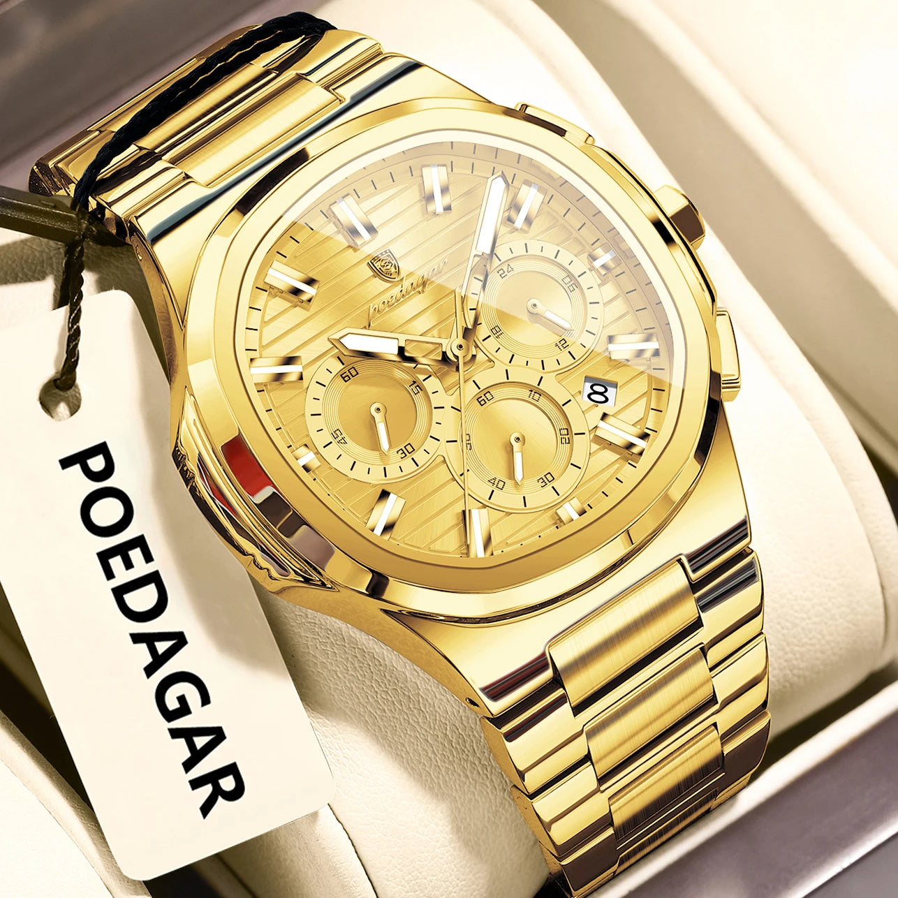 POEDAGAR Business Man Wristwatch Date Chronograph Waterproof Luminous Luxury Men Watch Stainless Steel Quartz Men's Watches Male - Madeinsea©