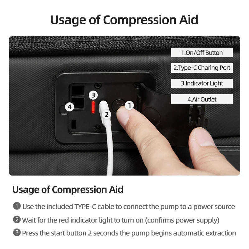 Men Travel Backpack One click start pump vacuum compression 17 inch Laptop Backpack Hiking Business 60L Extended school Backpack - Madeinsea©