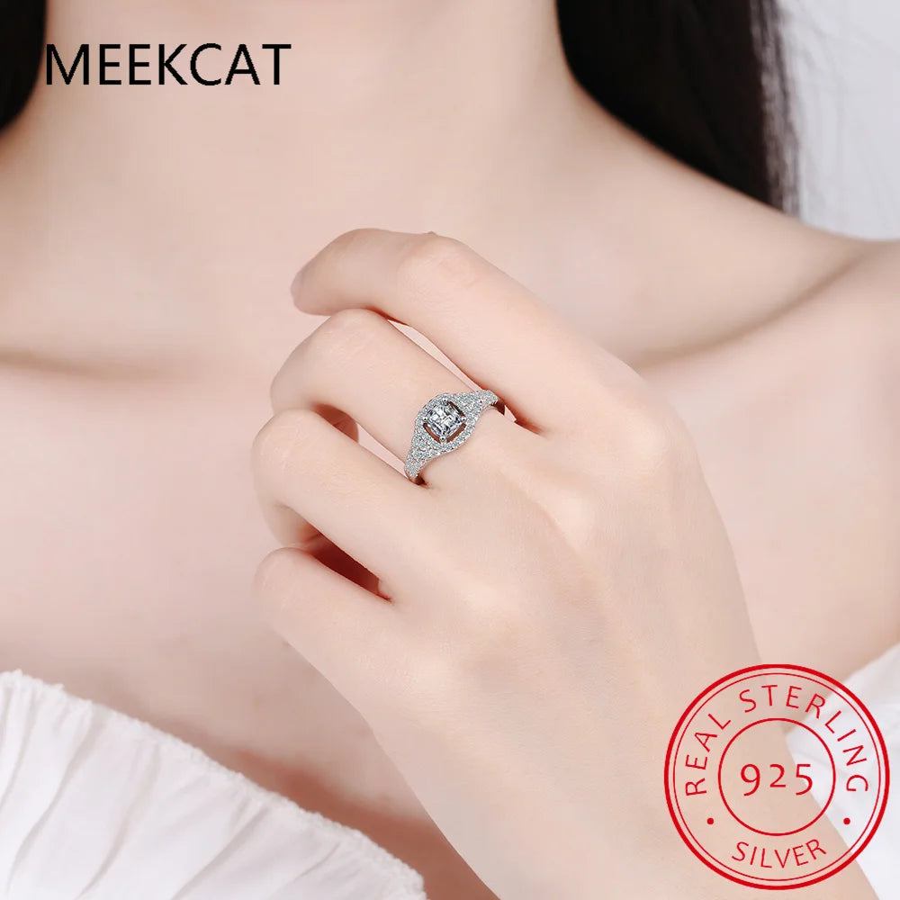 2023 Real 925 Sterling Silver Simple Square Clear CZ Charm Finger Rings For Women Wedding Engagement Jewelry RHR718