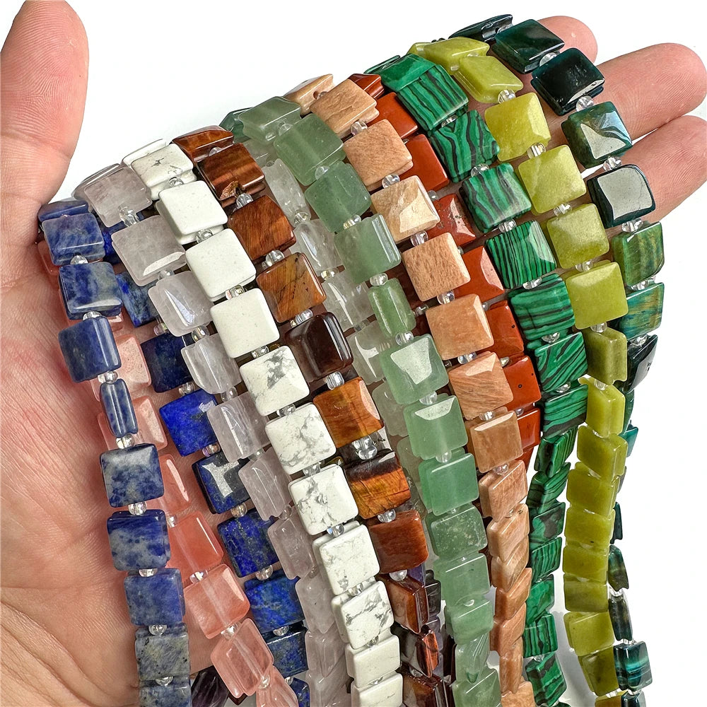 High Quality Gems Stone Bead Natural Cube Flat Square Loose Spacer Beads For Jewelry Making Bracelet Necklace DIY Crafts 10MM