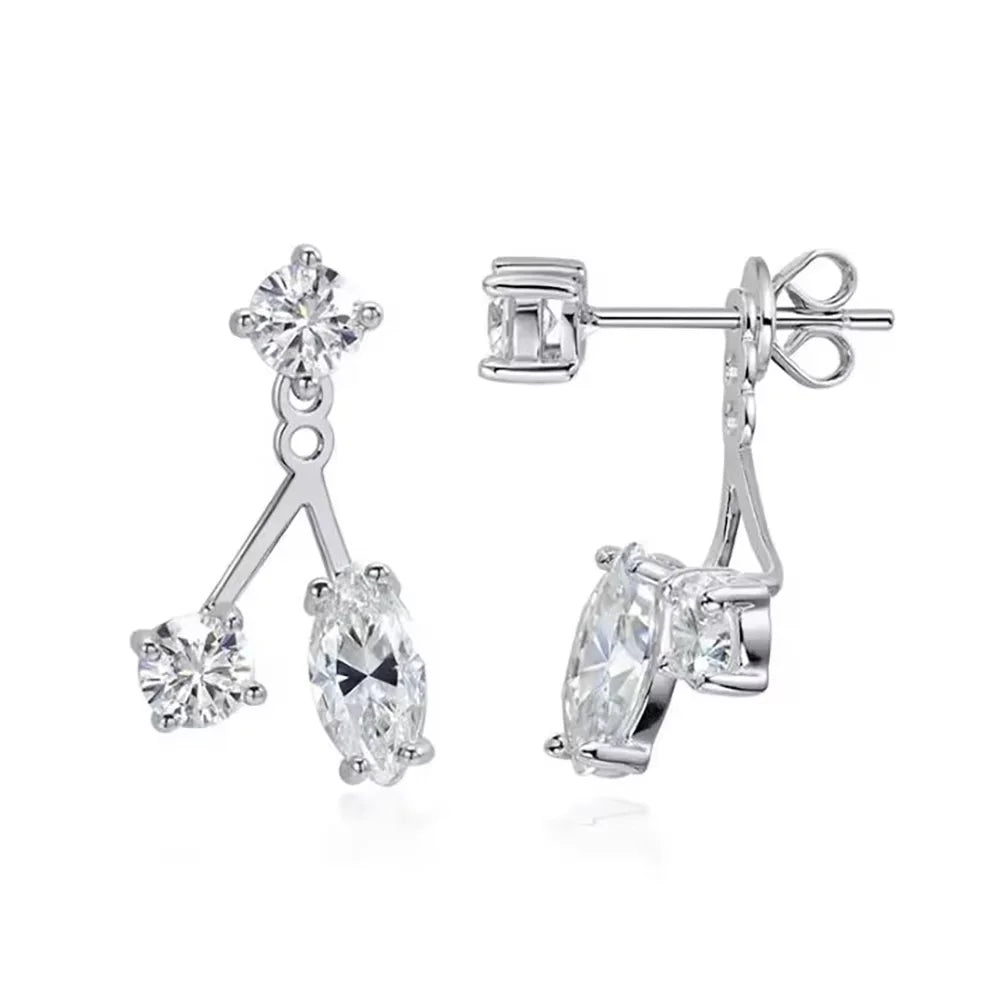 Serenity 1.8ct Marquise D Moissanite Earrings for Women Gift Solid s925 silver Two-in-one Adjustable Earrings Plated 18K Jewelry