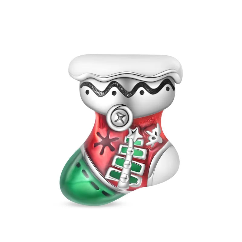New 925 Silver Santa Claus Elk Socks Christmas Charms Beads Fit 3mm 925 Original Bracelets DIY Party Jewelry Festival Gifts
