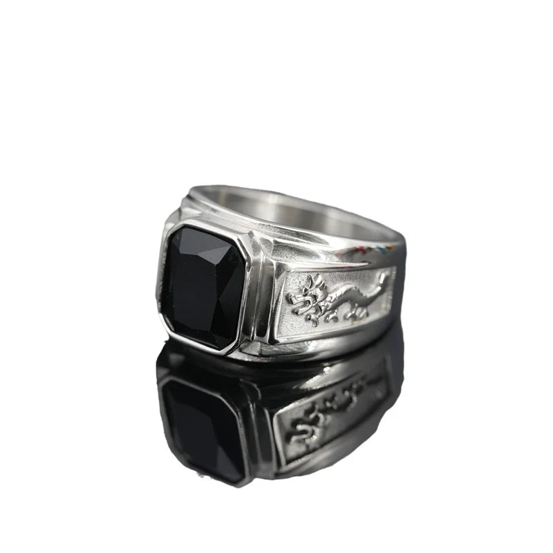 Fashion Zodiac Dragon Ring For Men Jewelry Trendy S925 Ring Male Crystal Suqare Finger Accessories Gift For Boyfriend