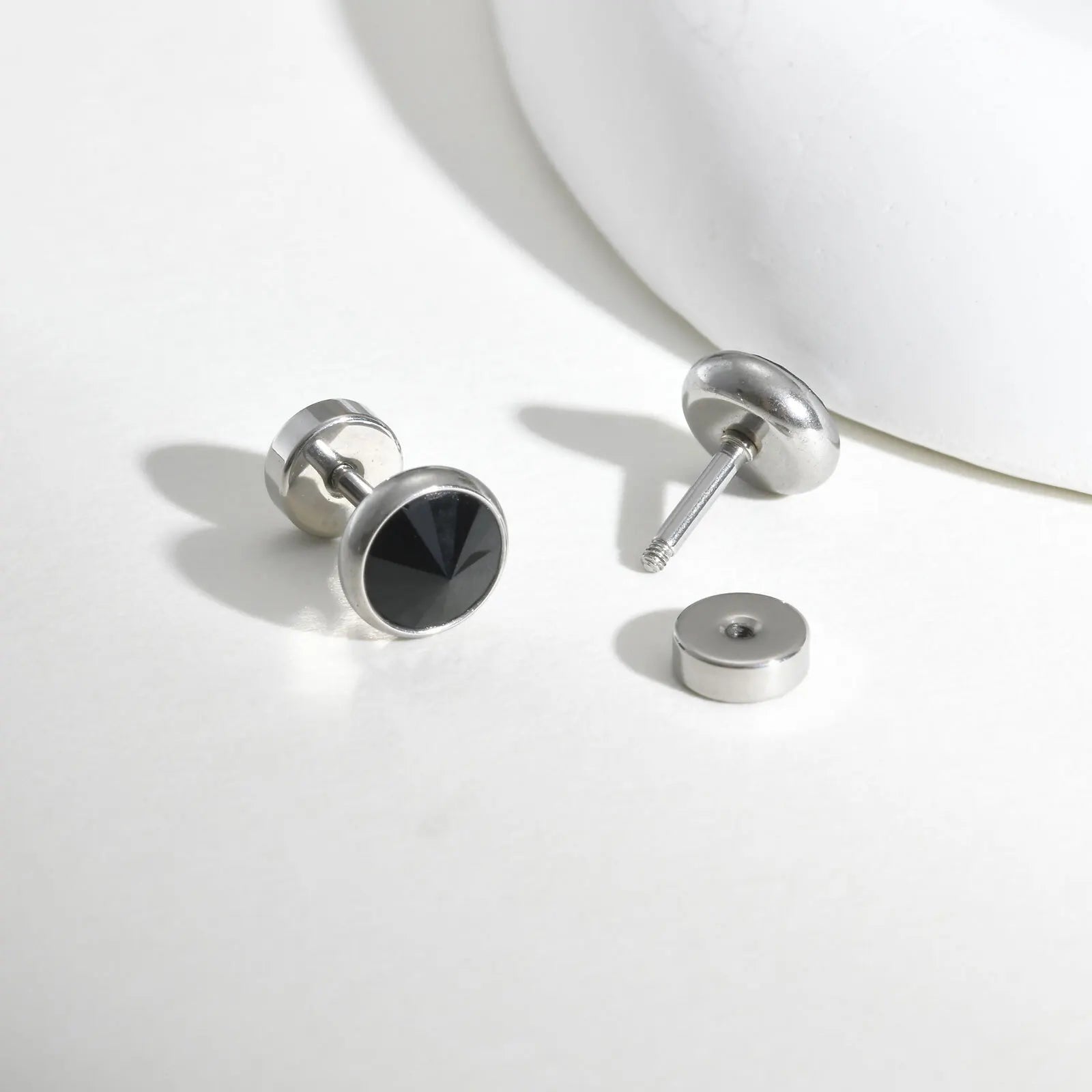 Vnox Multi-faced Cut Zircon Stone Earrings for Men Boys, Screw Back Stud Barbell Shaped Earrings,Black Stainless Steel Jewelry