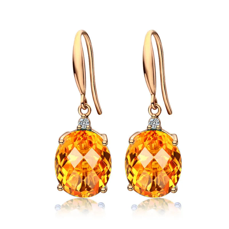 Wedding Natural Citrine Drop Earrings for Women 14K Yellow Gold Timeless Design Delicate Female Luxury Earrings Fine Jewelry