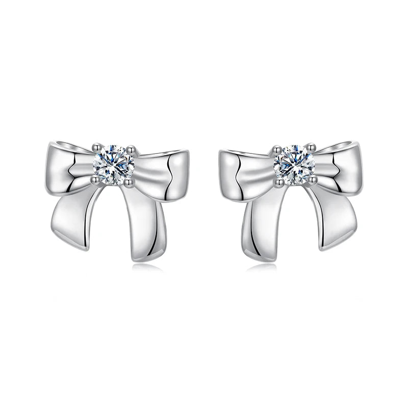 WOSTU Moissanite Bowknot Ear Clips Bow Wedding Stud Earrings For Women s925 Silver Lab Diamond Engagement Jewelry Birthday  Gift