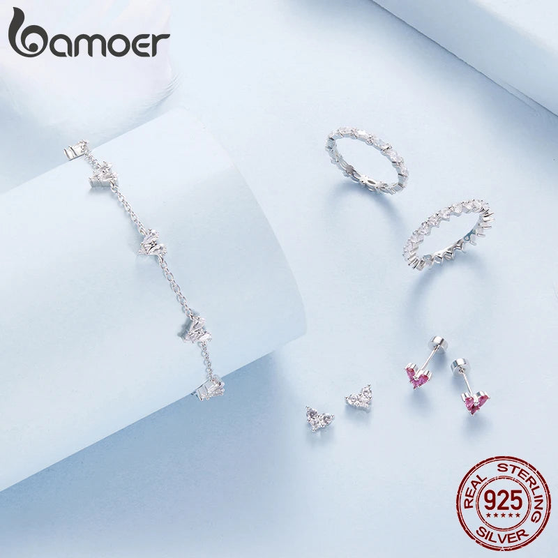 BAMOER 925 Sterling Silber Ovaler Pavé-Zirkonia-Ring Stapelbarer Fingerring Vollständig funkelndes Geburtstagsgeschenk für Damen