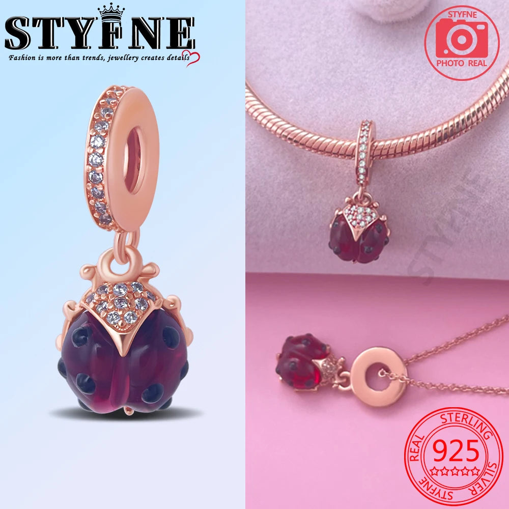 925 Sterling Silver Real Rose Gold Pink Octopus Summer Turtle Heart Dangle Charm Fit Original Bracelet Necklaces Bracelet Girl