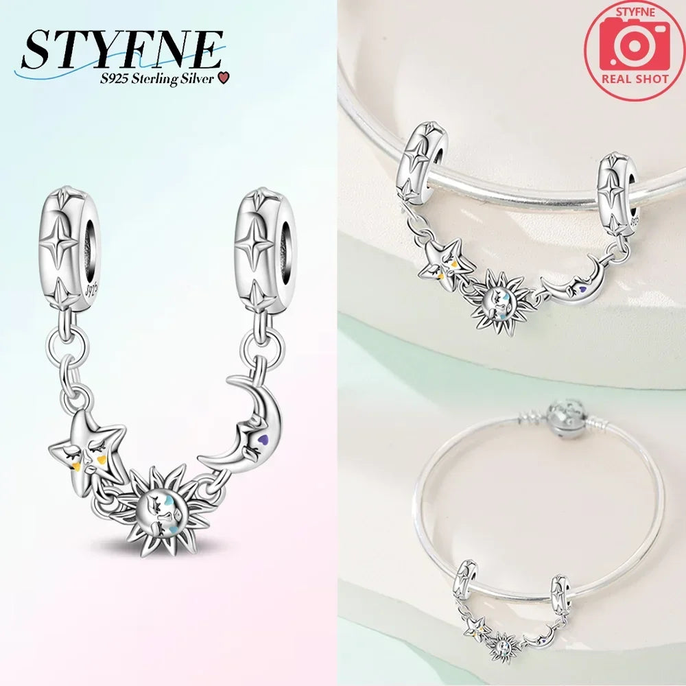 Original 100% 925 Sterling Silver Clasp Clip Bead Star Moon Safety Chain Fit 925 Original Bracelet DIY Jewelry Making Women Gift