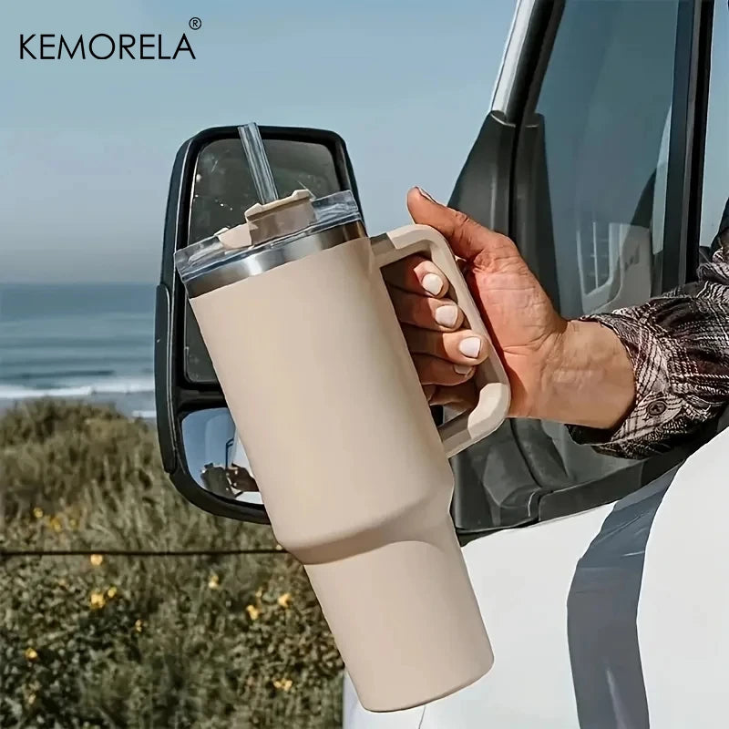 1200ML 304 Stainless Steel Insulated Water Bottle Hot Coffee Car Cup Hot And Cold Mug Thermos Bottle With Handle Straw Sports Av - Madeinsea©