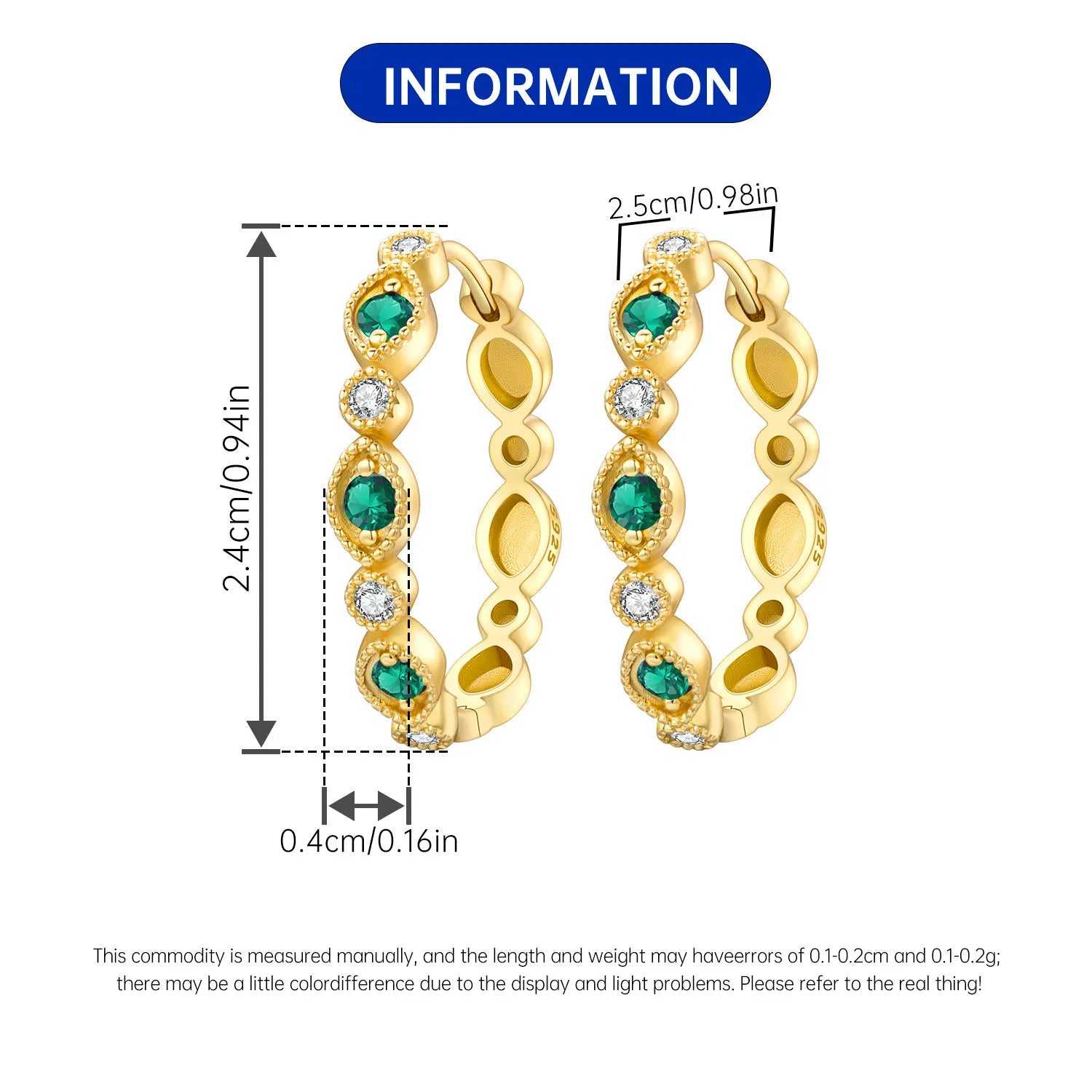 PANPOKI Original 925 Sterling Silver French Retro Green Zircon Earrings Women Hoop Earring Anniversary Jewelry Trendy Gifts