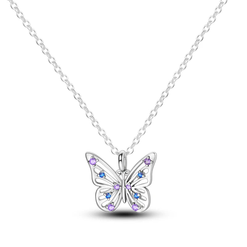 Necklaces 925 Silver Color Butterfly Cute Bear Lucky Symbol Zircon Heart Shaped Necklaces For Woman Valentine's Day Fine Jewelry