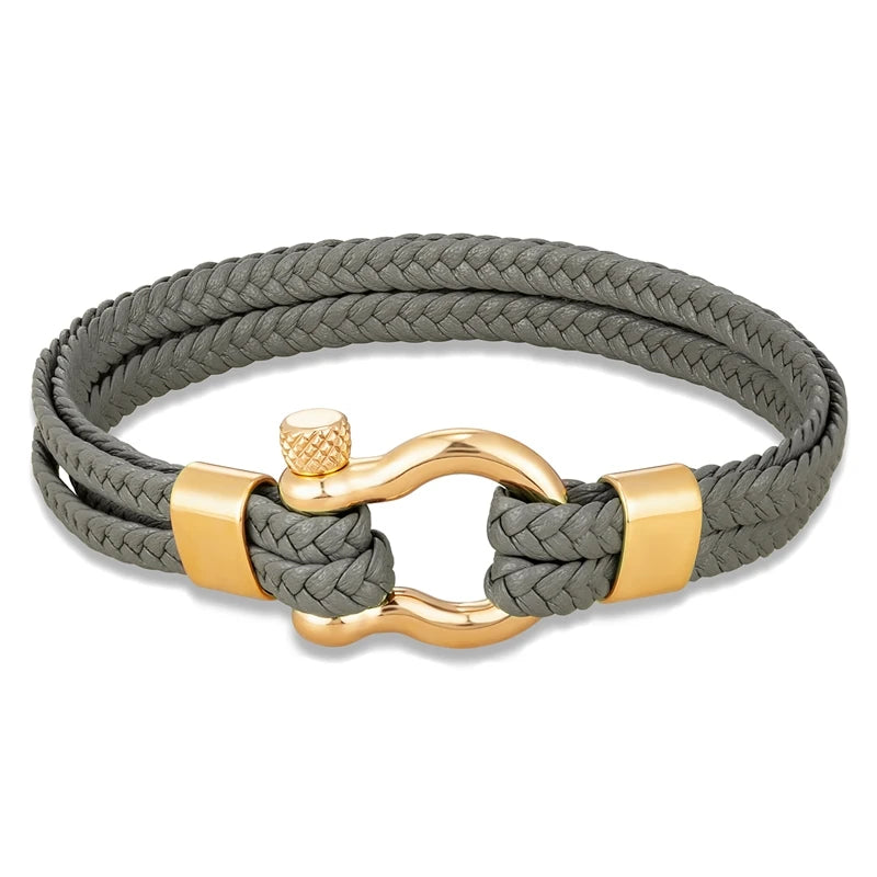 MKENDN Multilayer Woven Leather Bracelet For Men Women Black Stainlass Steel Shackle Screw Bracelets Outdoor Style Jewelry Gifts