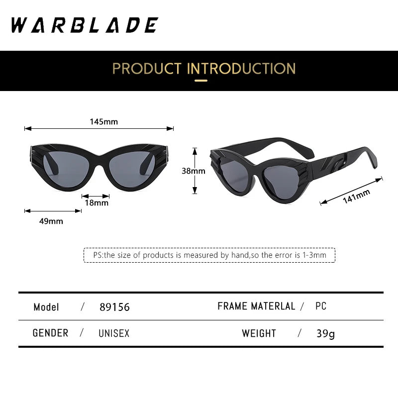 Fashion Cat Eye Y2K Punk Sunglasses Women Men Luxury Brand Design Thickening Frame Vintage Casual Versatile Style Eyewear UV400