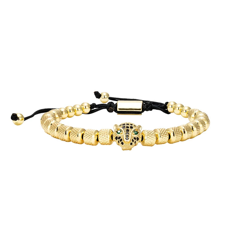 MKENDN Charm Micro Pave CZ Leopard Head Men Bracelets Stainless Steel Couple Unfade Handmade Jewelry Gift