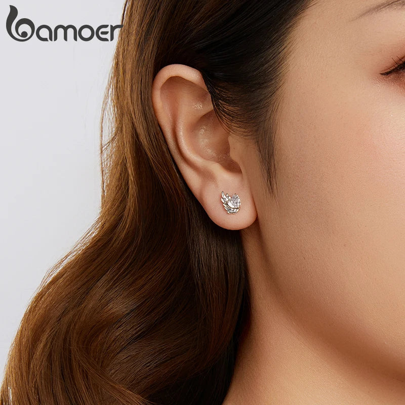BAMOER 925 Sterling Silver Angel Wing Earrings, White Gold Plated Hypoallergenic Heart Earrings Y2K Jewelry Gift SCE1881