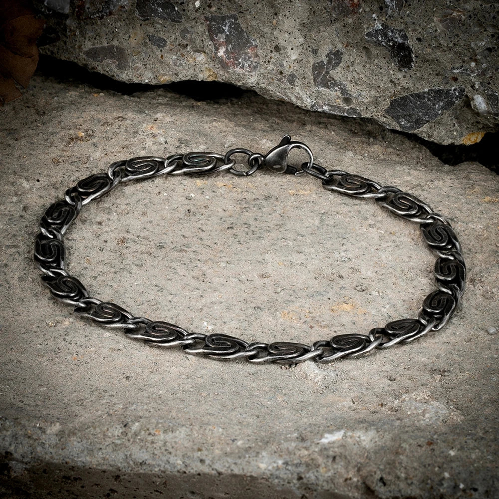 MKENDN Vintage Pattern Men Punk Rock Bicycle Chain Bracelet Stainless Steel Male Vintage Oxidized Black Male Jewelry