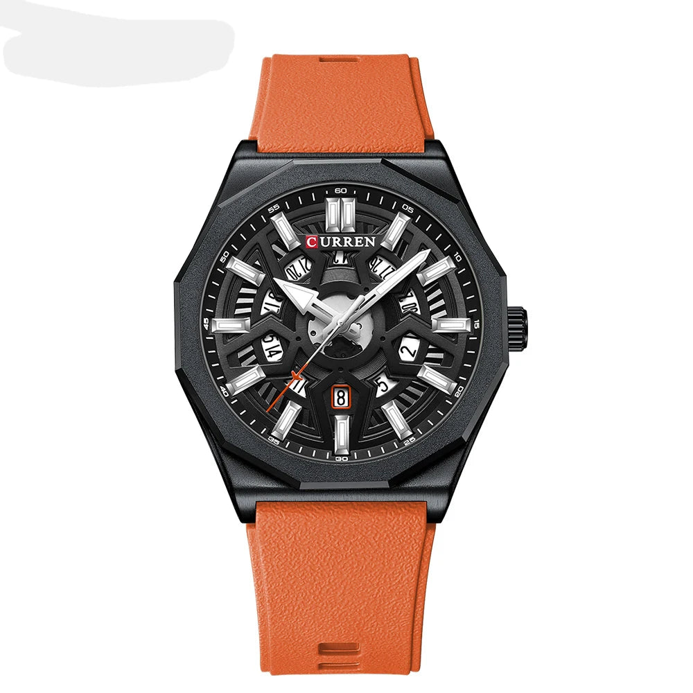 CURREN Fashion Design Wristwatches for Men's Casual Silicone Straps Quartz Auto Date Watch with Luminous Hands 8437