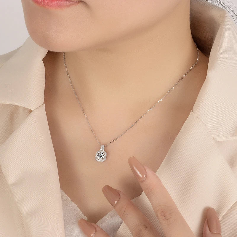 PERFANY 1-2CT Moissanite Necklace for Women S925 Silver Square Design Laboratory Diamond Pendant Luxurious Wedding Jewelry - Madeinsea©