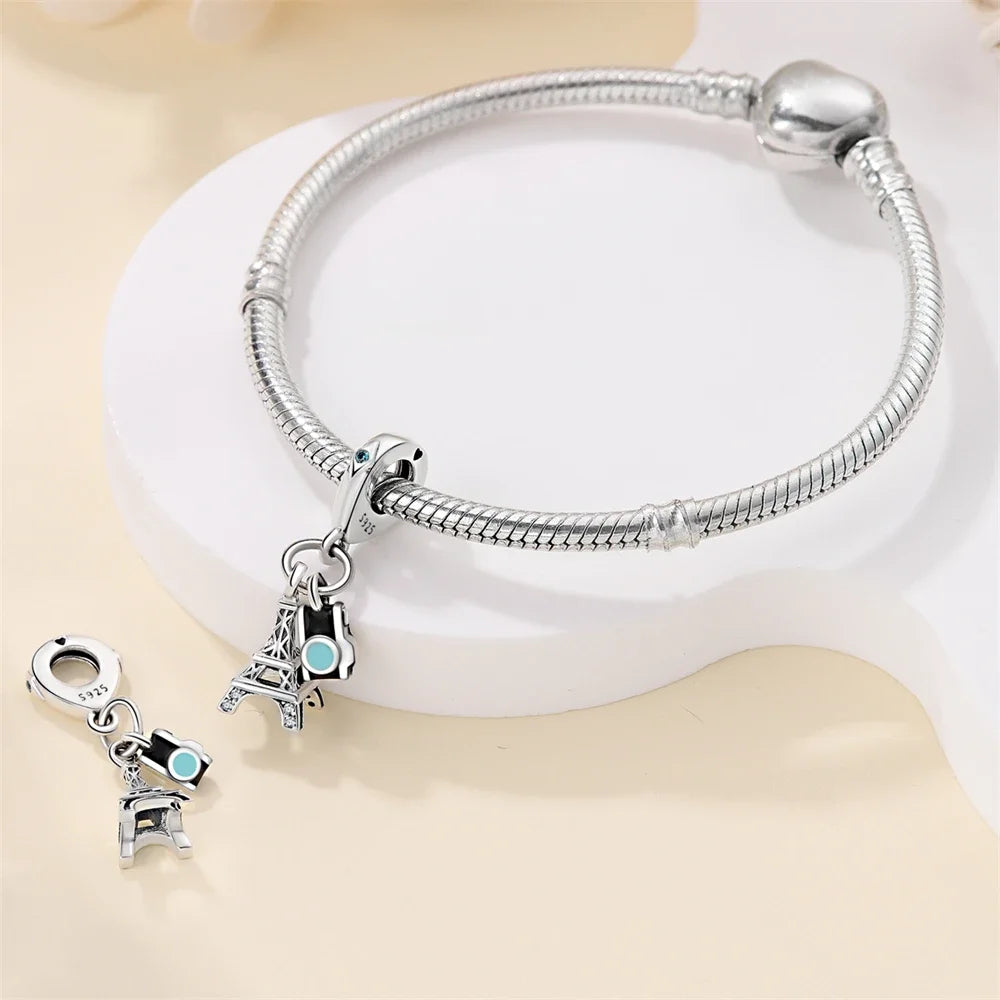 925 Sterling Silver Paris Tower Aircraft Travel Charm Pendant Beads Fit Charm Original Bracelet for Women Jewelry Making