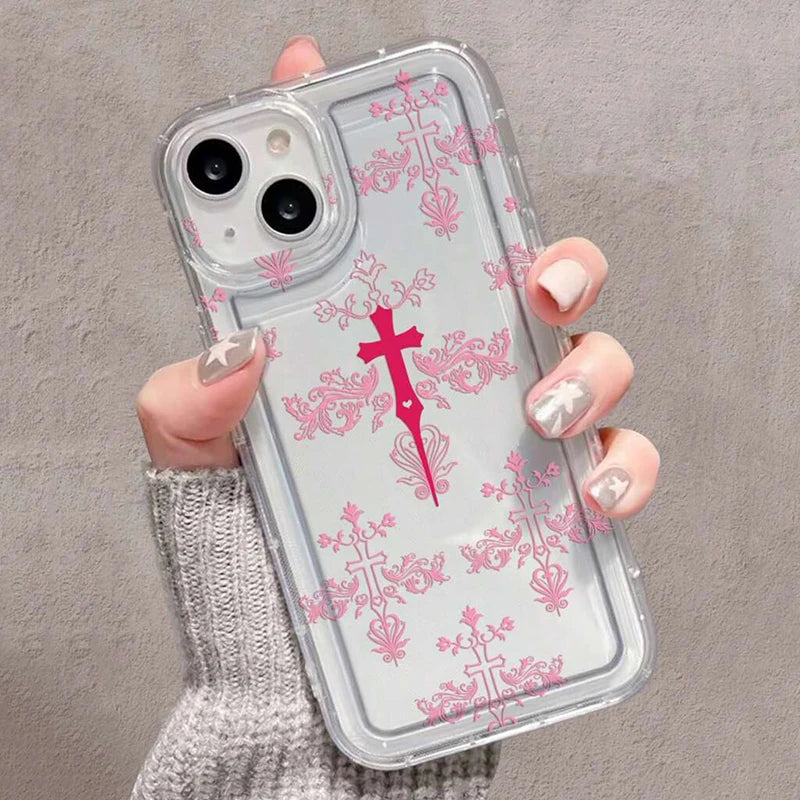 Pink Punk Style Cross Flower Print Clear Case for Xiaomi Mi 11 12 Lite 5G 12X 12 13 13T 14 Pro Poco X6 X3 F5 Back Cover Caqa