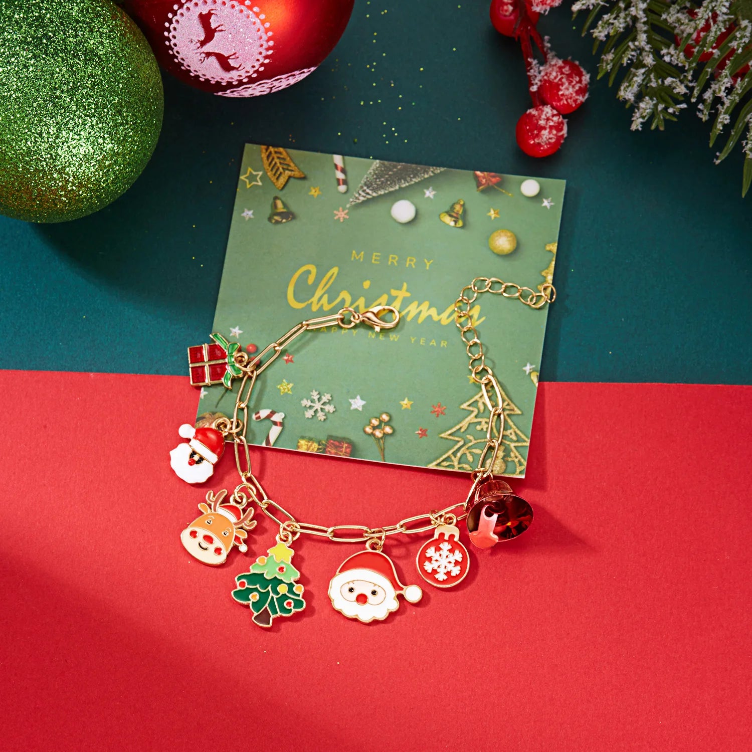 Fashion Christmas Metal Chain Bracelet for Women Santa Claus Christmas Tree Snowflake Bell Elk Bracelets Party Charm Jewelry