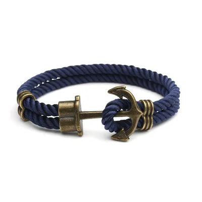 Retro Metal Anchor Bracelet Handmade Woven Double Strand Nautical Surfer Waterproof Rope Couple Jewelry Navy Style - Madeinsea©