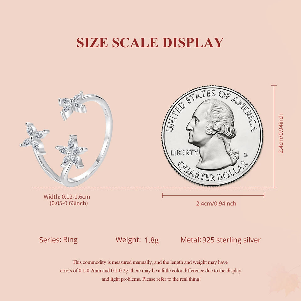 WOSTU 925 Sterling Silver Three Flower Open Ring For Women , Newest s925 Jewelry Gift Shiny AAA Zircon Stacking Leaf Rings R710