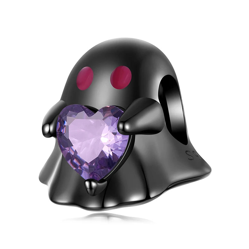 Bamoer 925 Sterling Silver Halloween Pumpkin Charm Magic Crystal Pendant Enamel Luminous Bead for Women DIY Bracelet Accessories