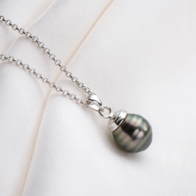 OXTAO 11mm Unique Design Baroque Spiral Black Pearl Pendant Necklace For Women 925 Sterling Silver Jewelry Chain Length 40+2+3Cm