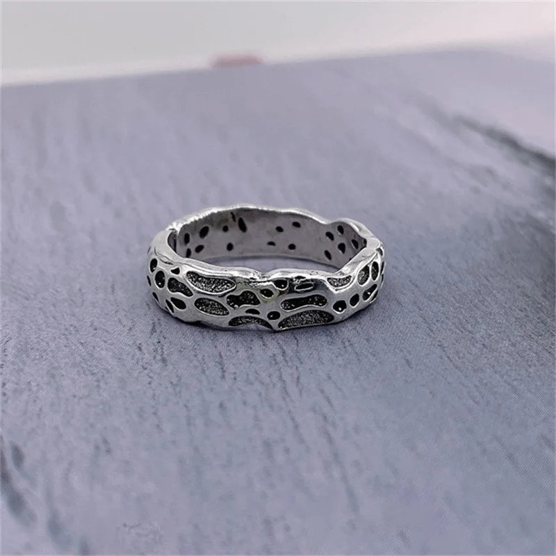 Retro Rielf Lunar Crater Pattern Ring For Men Jewelry Trendy Silver 925 Ring Male Index Finger Accessories