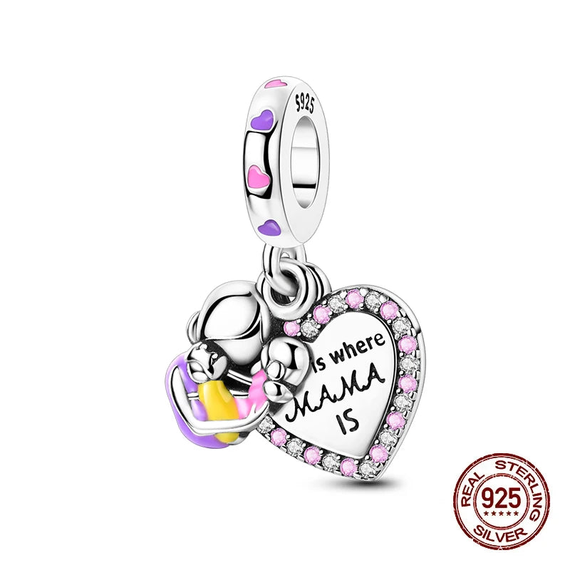 Fashion 925 Sterling Silver Heart Shape Tree Of Life Mother Sister Hug Charms Beads Fit Original Bracelets Fine DIY Jewelry Gift