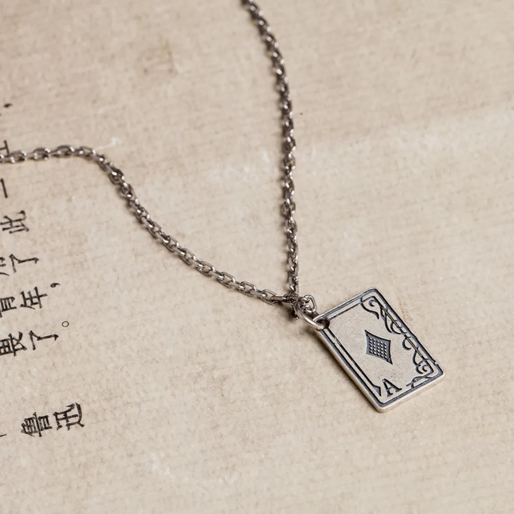 MKENDN Vintage 100% 925 Sterling Silver Rrectangle A Pendant Necklace For Men and Women Gothic Street Hip Hop Punk Dark Jewelry