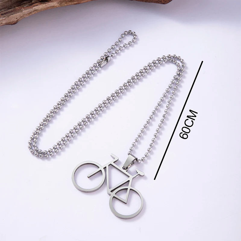 Hip Hop Stainless Steel Hollow Bicycle Pendant Necklace For Men Women Sport Cycle Racing Jewelry