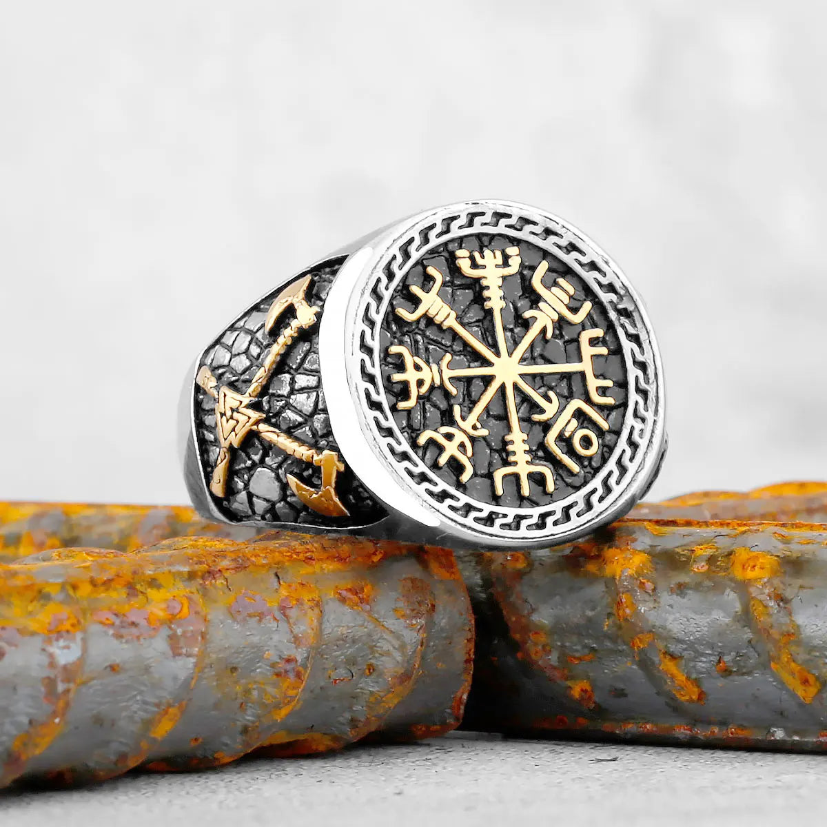 Vintage Stainless Steel Compass Men's Ring