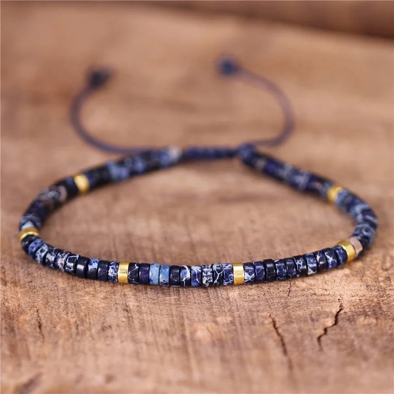 Bohemia 2x4mm Tile Natural Stone Beads Adjustable Bracelet Stretch Tibetan Gemstones Jasper Beaded Bracelets for Women Wholesale