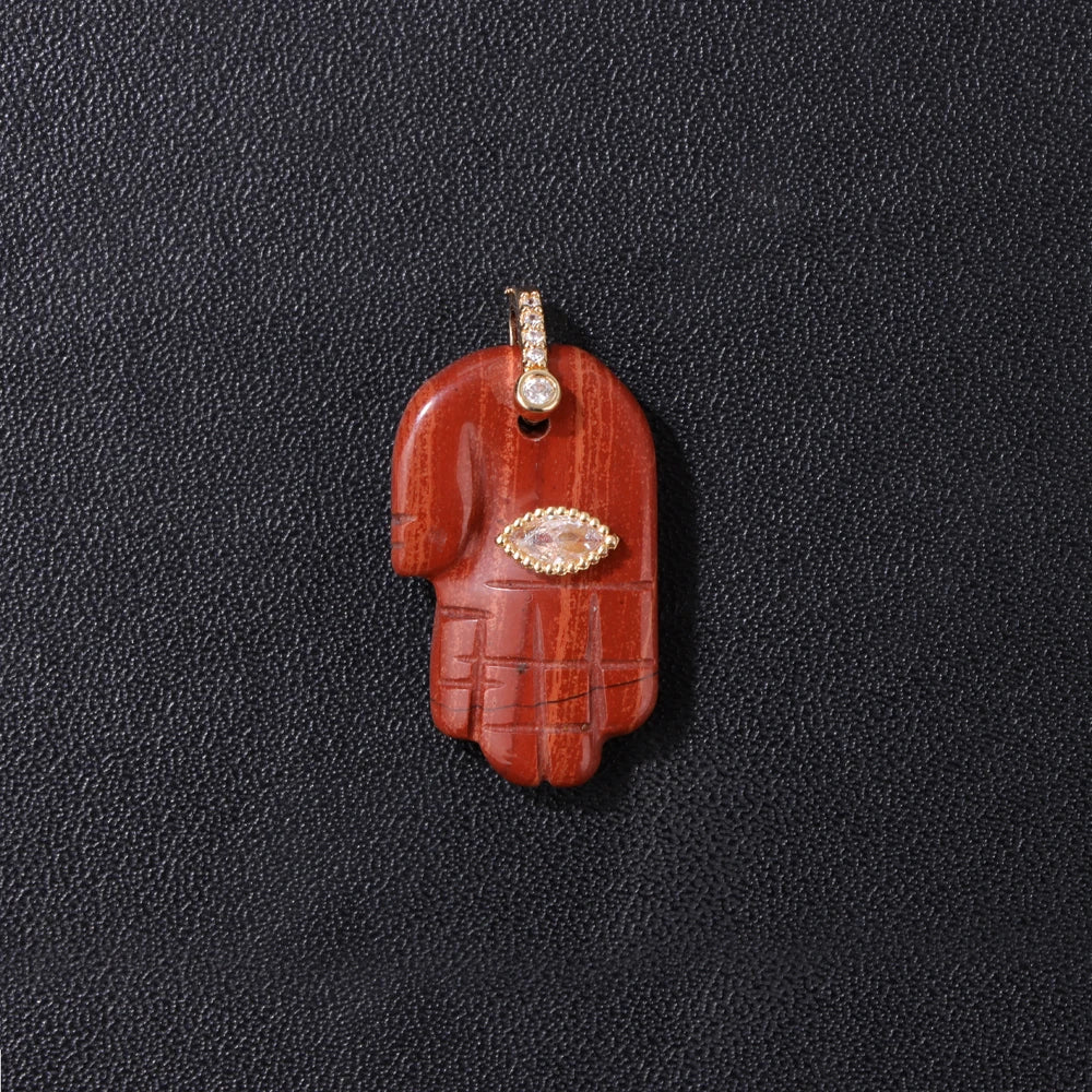 1PC Fatima Hand Gem Pendant Natural Rose Quartzs Opal Malachite Turquoises Evil Eye Charms DIY Necklace Bracelets Earrings