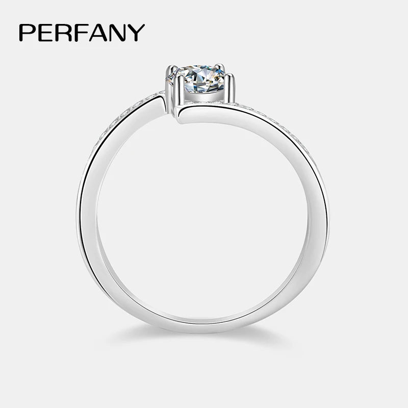 PERFANY 0.5CT Moissanite Ring for Women S925 Pure Silver Shiny Laboratory Diamond Twist Arm Wedding Band Luxury Jewelry