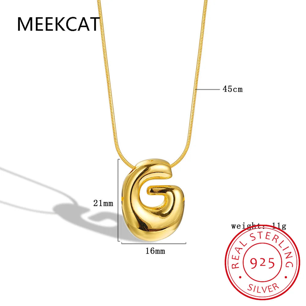 Collares 925 Sterling Silver Chunky Alphabet Balloon Bubble Initial Letter Pendant Necklace for Women Men Charm Necklaces