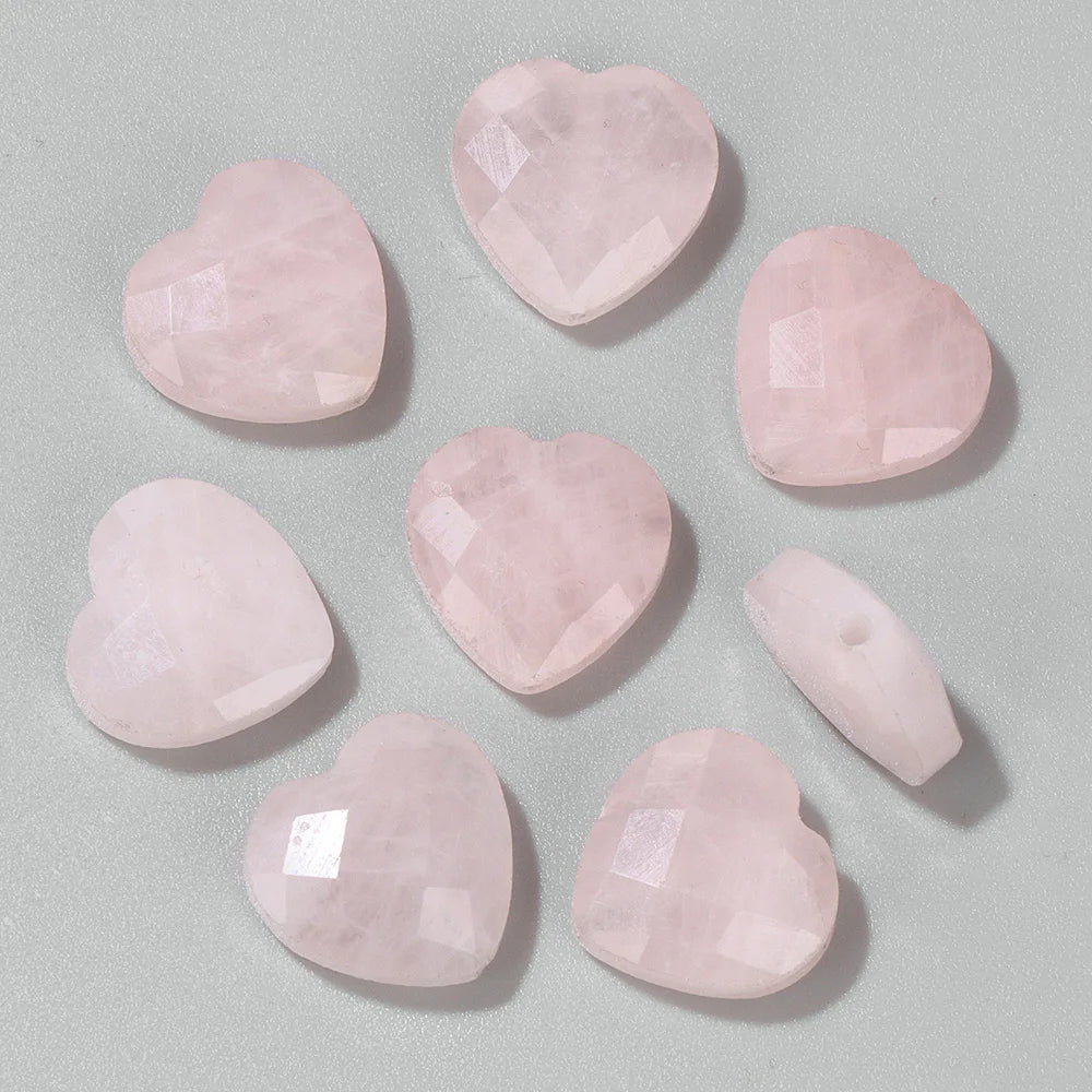 Natural Rose Quartz Healing Stone Bead 15MM Faceted Heart Shape Pink Crystal Beads For Jewelry Making Earrings Necklace Bracelet